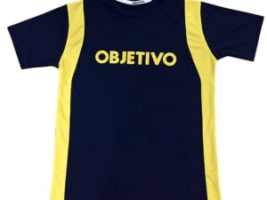 Camiseta azul com recorte amarelo manga curta