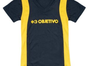 Baby Look azul com recorte amarelo